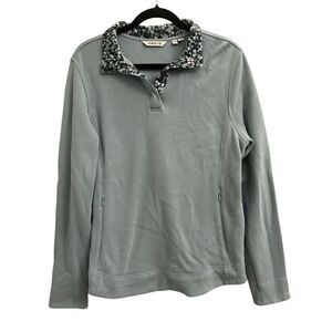 ORVIS pullover with floral contrast trim sz M 100% cotton natural fiber 1/4 butt